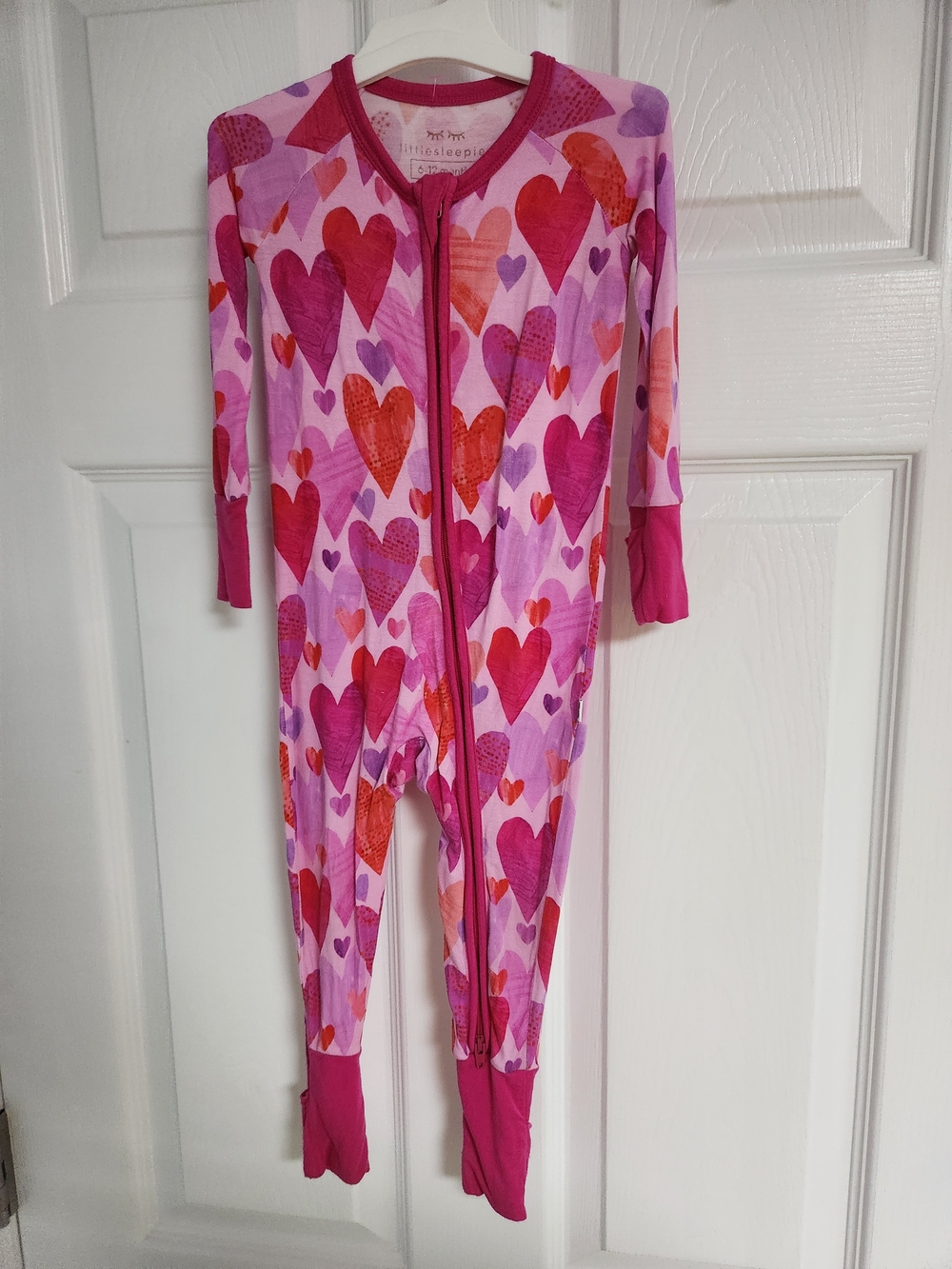 Little Sleepies Pink Heart-Print Footed Kids One-Piece